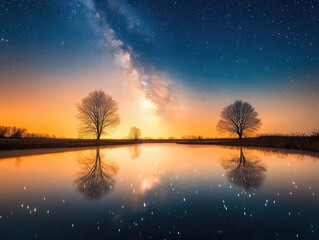 Naklejka premium The starry night sky, with the Milky Way. AI generative.