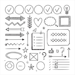 Set of doodle highlight rectangles. Collection of pencil  sketch elements of squares and marks isolated on transparent background.