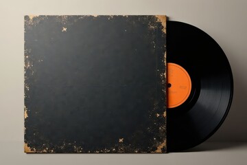 Vintage vinyl record sleeve mockup Black, scratched cardboard texture , distressed, graphic