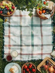 Fototapeta premium Stylish picnic blanket template perfect for summer events, like a canvas for outdoor splendor.
