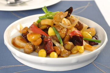 Stir fried mixed Chinese fruits and nuts with prawns