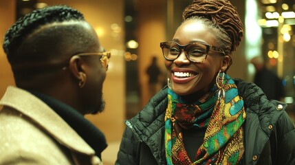 Obraz premium Joyful Encounter Between Two Friends in Urban Environment