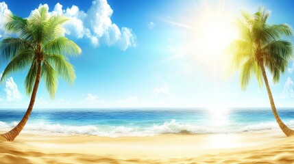 Fototapeta premium Tropical beach scene with palm trees