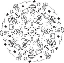 Marine ornament, nautical pattern, marine mandala