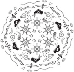 Sea-Themed Mandala in doodle style in vector
