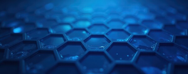 Obraz premium Deep blue hexagonal grid, subtle gradient effect , blue, abstract