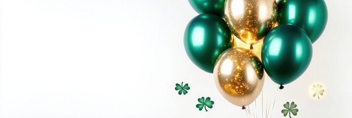 Cluster Of Green, Gold Balloons With Shamrock Pattern