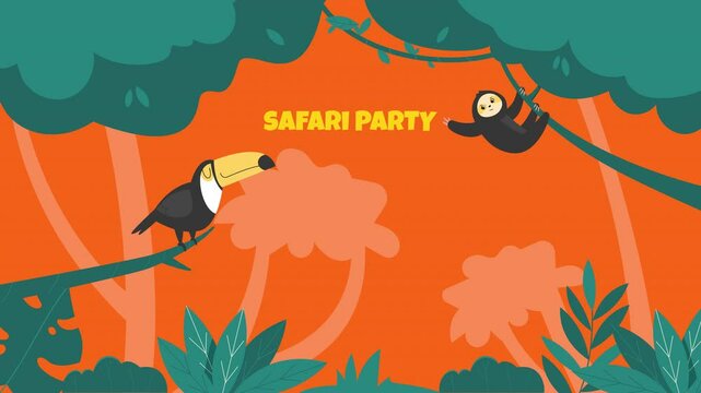 Safari party with wild animals photocall template
