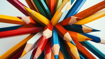 Fototapeta premium Colorful Pencils Arranged In A Starburst Pattern
