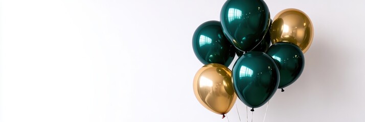 Fototapeta premium Stylish Green And Gold Balloons Floating In Joyful Symmetry