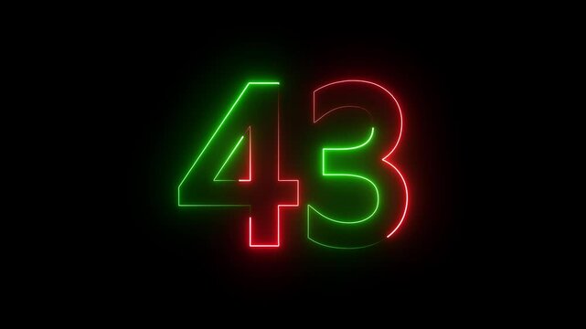 A striking neon 43 text icon glows with bright, electric colors, smoothly animating with a pulsating effect, creating a bold, modern, and dynamic visual impact.