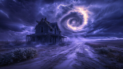 storm and tornado in night