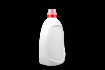 Plastic bottle for detergent cleaning agent isolated on black background. Plastic bottle isolated with clipping path. Empty space for text