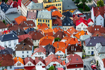Bergen, Norway aerial view with colorful houses