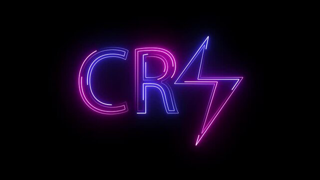 A dynamic neon CR7 text icon pulses with vibrant colors, smoothly animating in a rhythmic flow, capturing energy and elegance, reflecting a bold, modern aesthetic.
