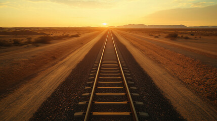 railroad tracks in the sunset
