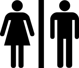 Restroom door pictograms. Woman and man public toilet image signs, female and male hygiene washrooms symbols, black ladies and gentlemen wc restroom ui