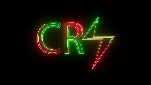 A dynamic neon CR7 text icon pulses with vibrant colors, smoothly animating in a rhythmic flow, capturing energy and elegance, reflecting a bold, modern aesthetic.
