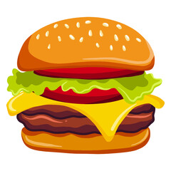 Delicious Cheese Burger with Lettuce and Tomato Digital Illustration