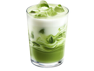 Creamy iced matcha latte with swirling green tea and milk. Refreshing and vibrant