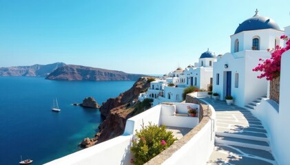 Fototapeta premium Sun-drenched Mykonos town, iconic whitewashed architecture , paradise, destination, sun