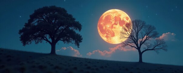 Ancient trees cast long shadows under a full moon's ethereal glow , shadow, light, branches