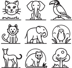 Obraz premium Set of animals. Linear icon collection. Editable stroke. Vector illustration.