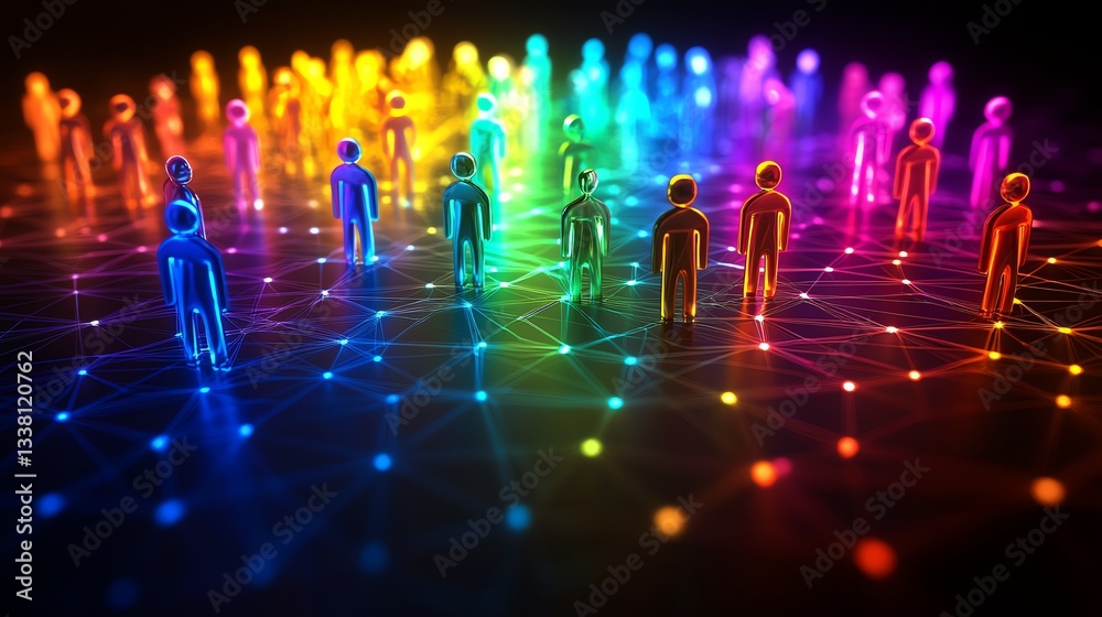 Aufkleber interconnected social media figures in a colorful digital network