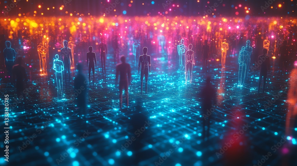 Aufkleber interconnected social media figures in a colorful digital network