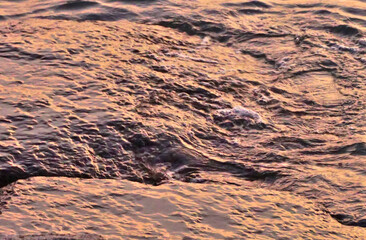 Splashing wave with sunset light reflection color