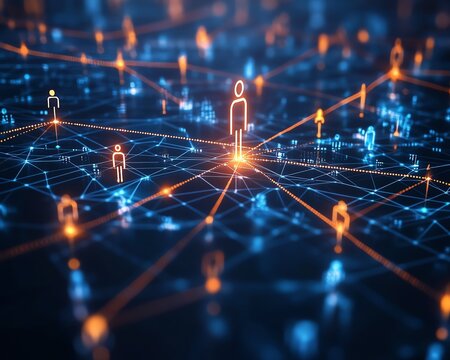 Human resources management concept visualizing a central leadership figure connected to a network of potential candidates