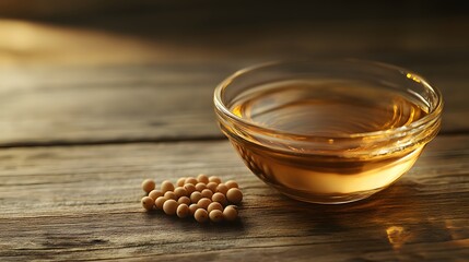 Soybeans and Soybean Oil in Glass Bowl