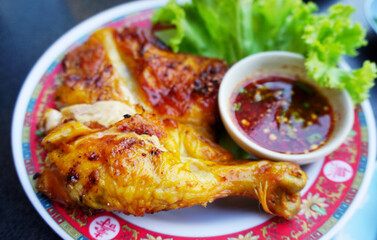 Roasted chicken with sweet chili sauce,Thai north eastern food style