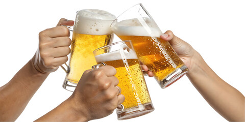 beer glass cheers on white