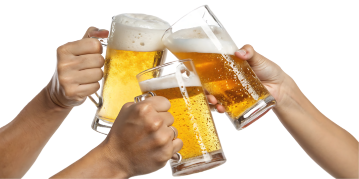 beer glass cheers on white