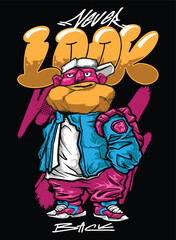 A vibrant and detailed graffiti-style illustration featuring a cool street art character wearing a snapback, hoodie, and sunglasses. The bold colors and urban aesthetic make this vector artwork perfec