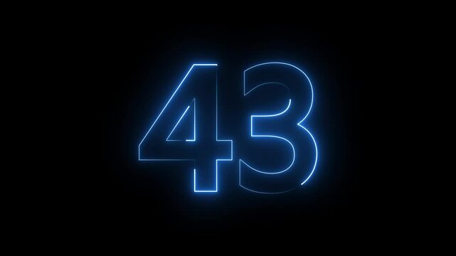 A striking neon 43 text icon glows with bright, electric colors, smoothly animating with a pulsating effect, creating a bold, modern, and dynamic visual impact.