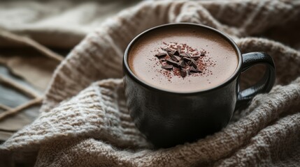 Minimalistic cup of cacao on cozy background