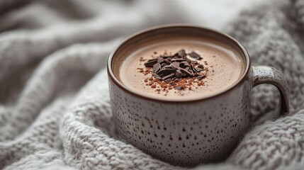 Minimalistic cup of cacao on cozy background
