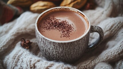 Minimalistic cup of cacao on cozy background