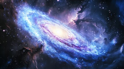 Fototapeta premium Majestic Spiral Galaxy in Deep Space: A Celestial Tapestry of Stars and Nebulae