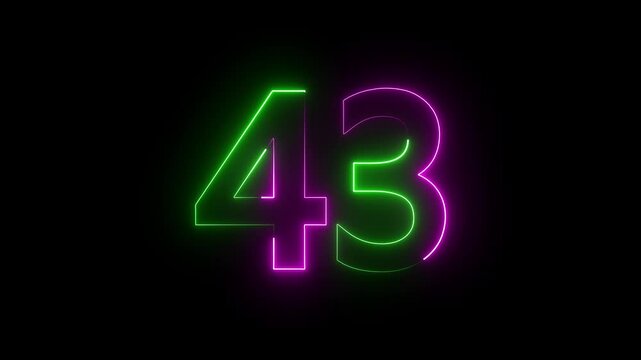 A striking neon 43 text icon glows with bright, electric colors, smoothly animating with a pulsating effect, creating a bold, modern, and dynamic visual impact.