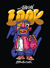 A bold and edgy graffiti-style vector artwork featuring a streetwear-inspired character. The hand-drawn details, vibrant color palette, and modern urban aesthetic make it perfect for T-shirt designs, 