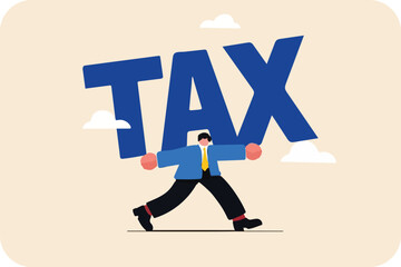 Obraz premium Businessman carrying a big tax with his back