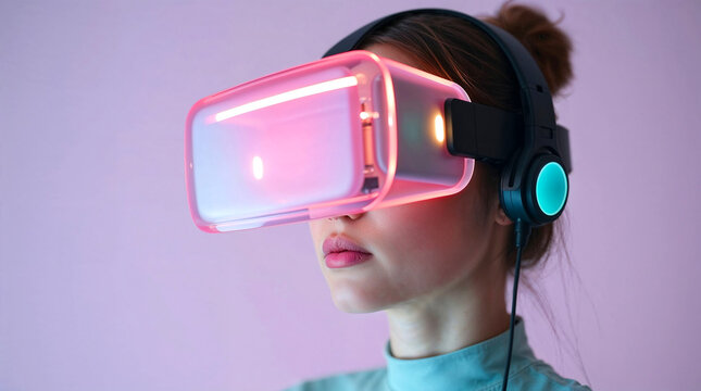 Young woman wearing futuristic AR Headset