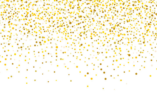 Golden glitter confetti on a transparent background. Shining falling golden dust particles. Abstract luxury gold confetti border. Vector design template for  poster, card, invitation, banner