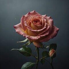 A rose with petals slowly detaching in the wind.