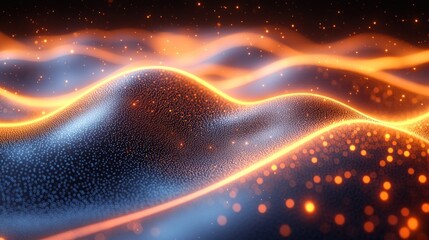 Obraz premium Abstract Orange and Blue Energy Waves, Glowing Particles, Digital Art Background