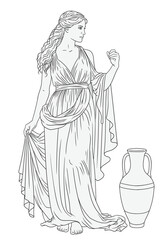 Ancient greek woman goddess in tunic with a jug for wine and water. Figure isolated on white background