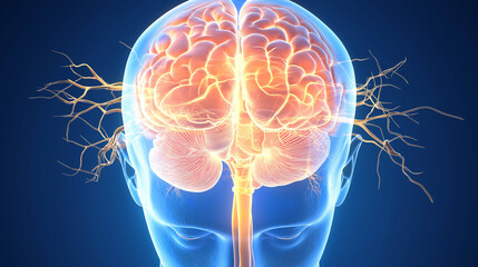 Vascular dementia brain diagnosis. Cognitive decline. Stroke treatment. Blood vessels rehabilitation. Blood flow disruption visualization in the brain related to stroke.